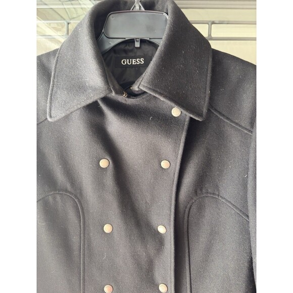 Vintage Guess Womens  SZ LG Pea Coat Double Breasted Black Wool Blend Jacket - Picture 8 of 14